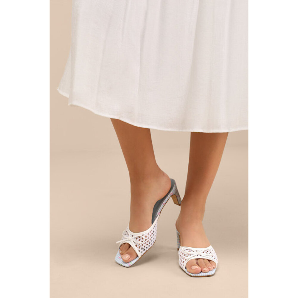 Lulus Winola Blue Gingham High Heel Slide Sandals - Size 9